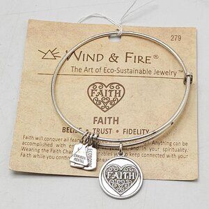 Wind & Fire Silver Tone Faith Charm Bangle Bracelet